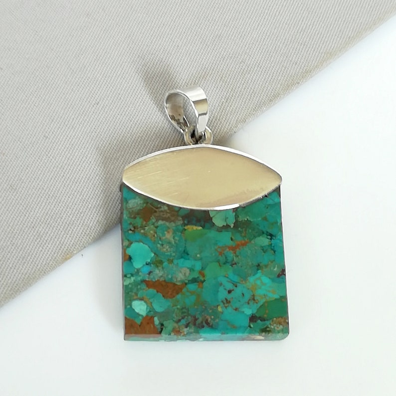 PD313 Turquoise Necklace Hubei Turquoise Chunky Turquoise Tibetan 925 Silver Pendant Necklace Nepalese Necklace