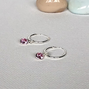 Brincos de argola abertos, fios de prata esterlina, brincos de argola de 14 mm, argolas redondas de cristal, brincos boho, E18CH8