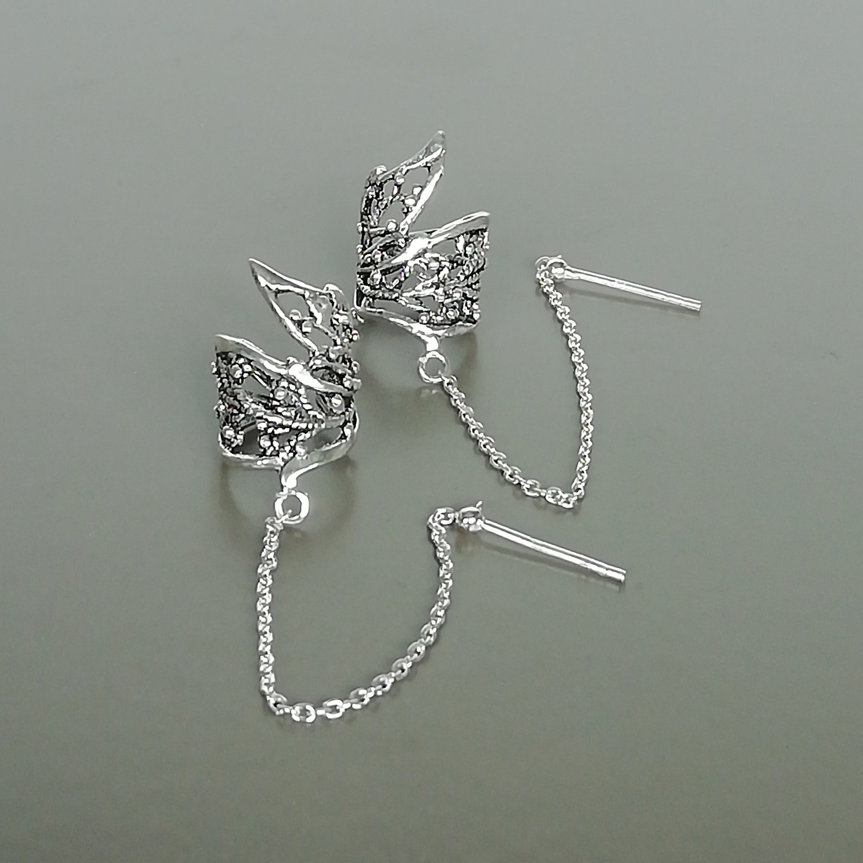 Egyptian Sterling Silver Ear Cuff With Chain - Boho Ear Cuff