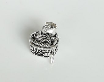 Tibetan Prayer Box - Silver Lucky Charm Box - Heart Stash Box Charm - Affirmations Box - 925 Silver Pendant - Silver Charm - PD439