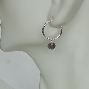 Round Disc Charm Hoop - Sterling Silver Hoops - Minimalist Hoops - 12mm Hoops - Small Hoop - Cartilage Hoops - Add On Charm - E548