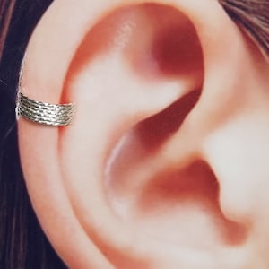 Sterling silver fused rings ear cuff - Ear wrap - 925 silver cartilage cuff - Free size ear wrap - Bohemian jewelry - NE82