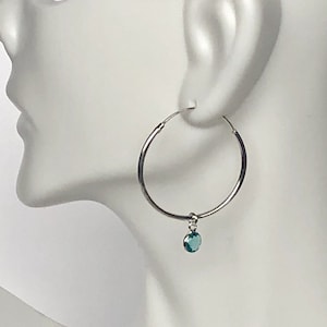 Brincos de argola grandes, argolas de cartilagem, brincos de prata, argolas de orelha casuais, brincos de argola abertos, pequenos pingentes de cristal, brincos boho, E21CH8