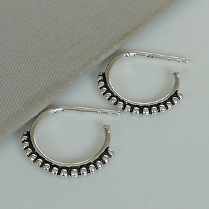 Indian hoops - Silver ear hoops - Bohemian ear hoops - Oxidized silver hoop - Hoop studs - Ethnic hoops - Gift Earrings - NE41