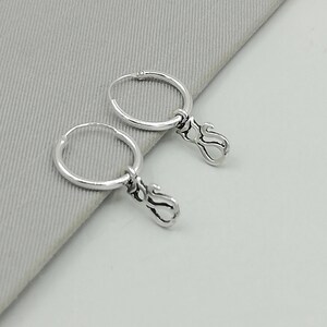 12mm Silver Hoops - Minimalist Hoops - Cat Charm Hoops - Charm Earrings  - Small Hoop Earrings - Cartilage Hoops - Earrings - E361