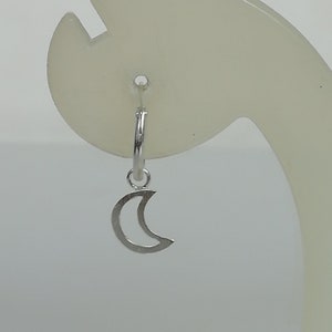 Sterling Silver Crescent Hoops - Crescent Charm Hoops - Minimalist Hoops - Moon Phase Earrings - Cartilage Hoops - Bohemian Hoops - NE35