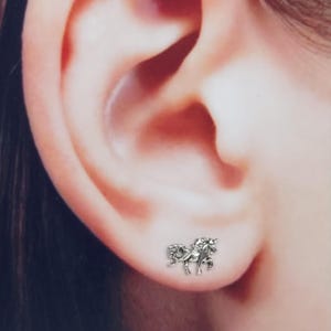 Tiny unicorn Earrings In Sterling Silver - Silver Unicorn Ear Studs - Minimalist Stud Earrings - Mystical Studs - Kids Studs - E402