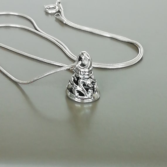 小物 silver design chain bell motif arabesque Tibetan Bell Charm - Light Silver Bell Pendant - Pendant Necklace