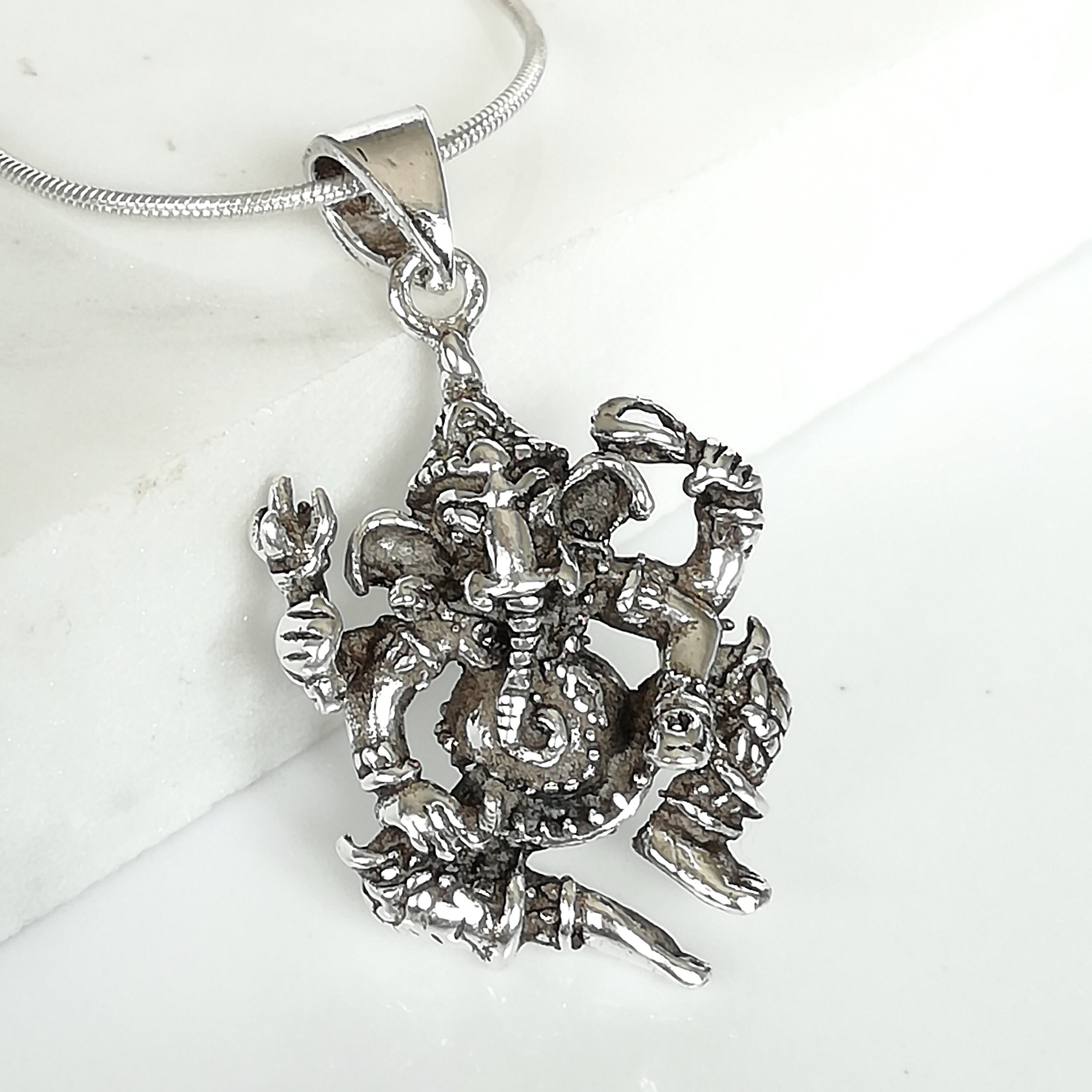 Men's Sterling Silver Ganesha Key Necklace with Sterling Silver Anchor Link Chain 18”-28”