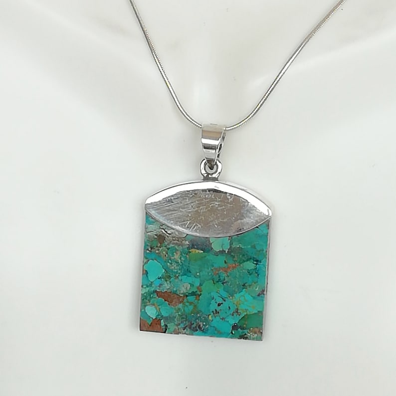 PD313 Turquoise Necklace Hubei Turquoise Chunky Turquoise Tibetan 925 Silver Pendant Necklace Nepalese Necklace