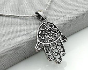 Silver hamsa pendant -Sterling silver oxidized charm - Silver pendant - Silver charm - PD28
