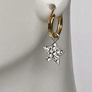 CZ Star Necklace, Gold hoops, Celestial Jewelry, Cartilage Hoops, Gold Star Charm, Open Hoop Earrings, Tiny Crystal Charms, E23CH4