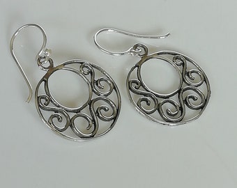 Sterling silver ear danglers - Indian hoop danglers - Bohemian earring - Dangle earrings - Gift earring for her - Casual earrings - NE54
