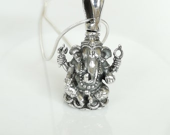 Sterling Silver Ganesh Pendant - Oxidized - Chunky Ganesh Pendant - Silver Necklace - Ward Of Obstacles Charm - Silver Jewelry - PD729