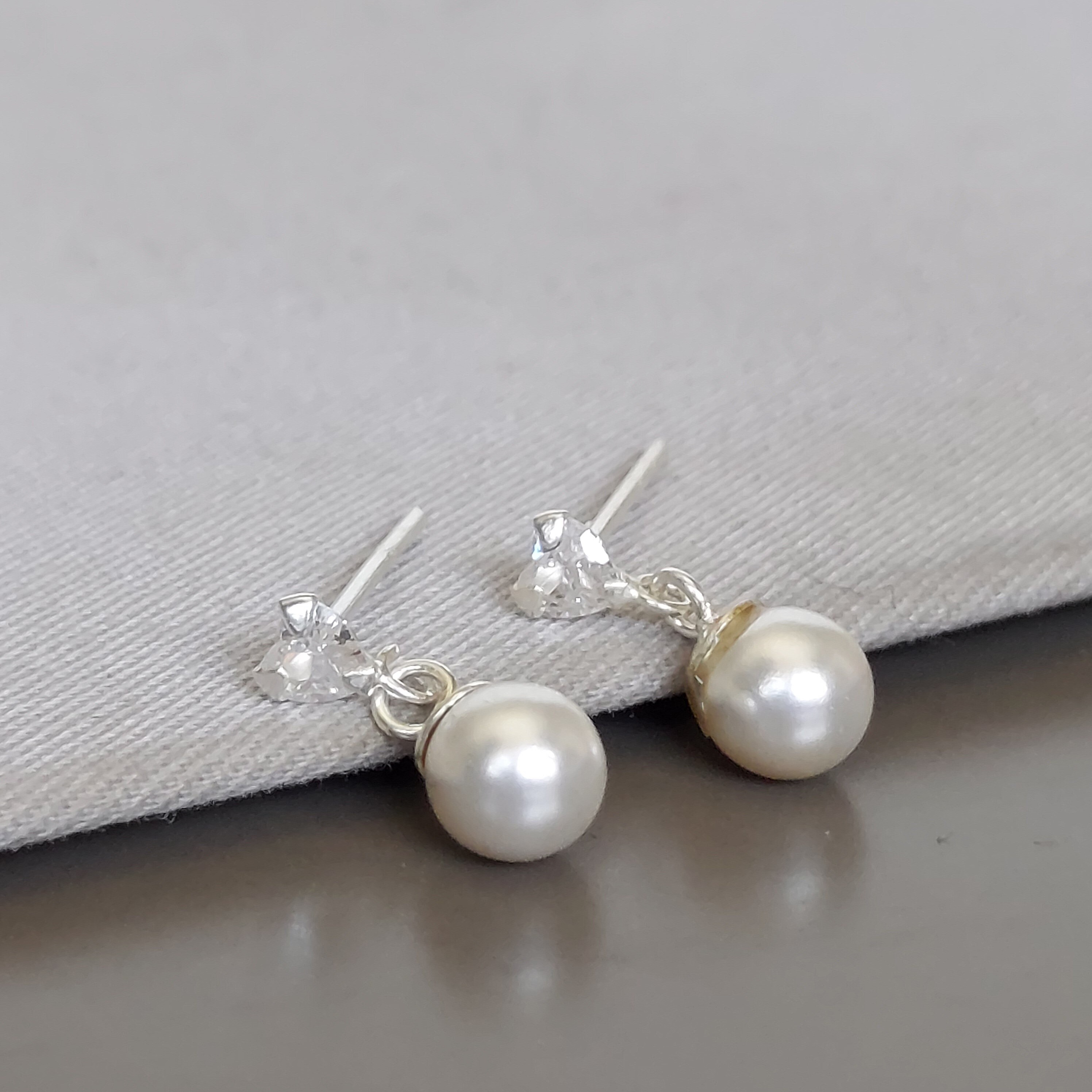 Sterling Silver Heart Cz and Pearl Earrings - Elegant Ear