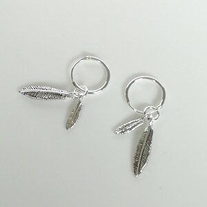 Feather Charm Hoops - Casual Earrings - Bohemian Hoops - 12mm Hoops - Open Hoop Earrings - Cartilage Earrings - Good Luck Charm - E344