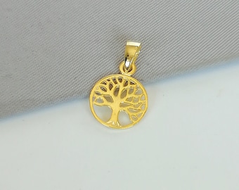 Gold Tree Charm - Tree Of Life pendant  - Tiny Silver Charm - Wanderlust Jewelry - Dainty Neck Charm - Round Gold Charm - PD170