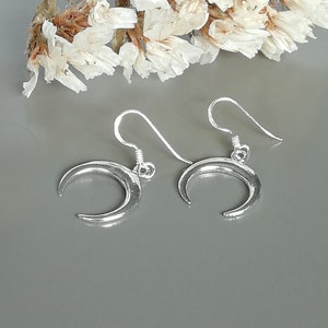 Sterling silver crescent moon earrings - Crescent ear danglers - Moon phase earrings - Semi circle earrings - Bohemian Hoops - E200
