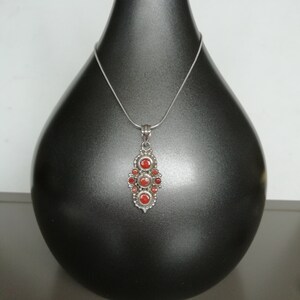 Sterling silver and corals Nepalese necklace - Corals  pendant - Tibetan necklace - Ethnic 925 silver - Vintage jewelry - PD812