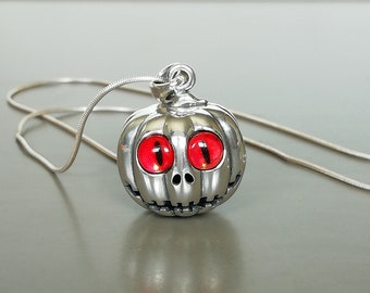 Halloween Pumpkin Necklace, Sterling Silver Pumpkin Pendant, Pumpkin Pendant, Scary Pumpkin Necklace, Halloween Gift Jewelry PD820