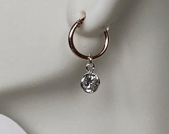 Tiny Gold Hoops,  Minimalist Hoops, Rose Pink Ear Hoops, Tiny Crystal Charms,  Bridesmaid Gift Ideas,  Add On charms, E16PCH8
