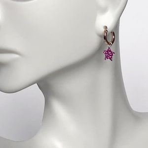 CZ Star Necklace, Constellation Jewelry, Cartilage Hoops, Rose Gold Star Charm, Small Hoop Earrings, Tiny Crystal Charms, E23CH4