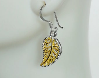 Gold Leaf Earrings - Leaf Danglers - Dangle Earrings - Silver Earrings - Pretty Gift Earrings -  Wanderlust Earrings  - E364