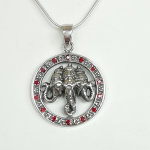 Three faced Ganesha charm - Silver red stones Ganesh pendant  - Remover of obstacles pendant - Religious gift charm - Silver Jewelry - PD735