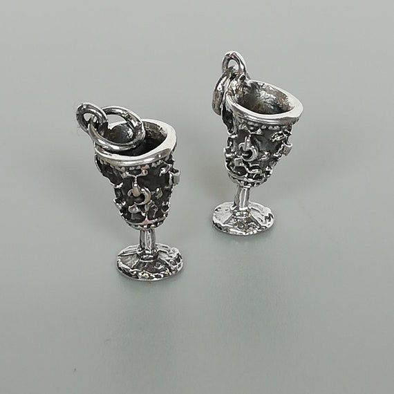 Sterling silver chalise or goblet charms - Wine glass - Fun pendant- Bohemian 925 silver charm - Silver multifunctional charm - PD539
