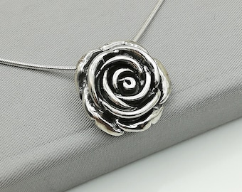 Silver rose pendant - Rose necklace - Flower charm - Silver charm necklace - PD42