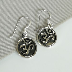 Om sterling silver ear danglers - Bohemian earring - Religious earrings - Dangle earrings - Wanderlust Jewelry - NE12