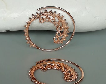 Rose gold spiral hoops - Gold plated hoops - Indian style hoops - 925 sterling silver hoops - Spiral wired earrings - Bohemian hoops - E109