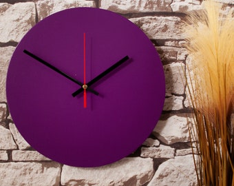 Contemporary Purple minimalist 28cm wall clock - Recycled Leather Made In the UK