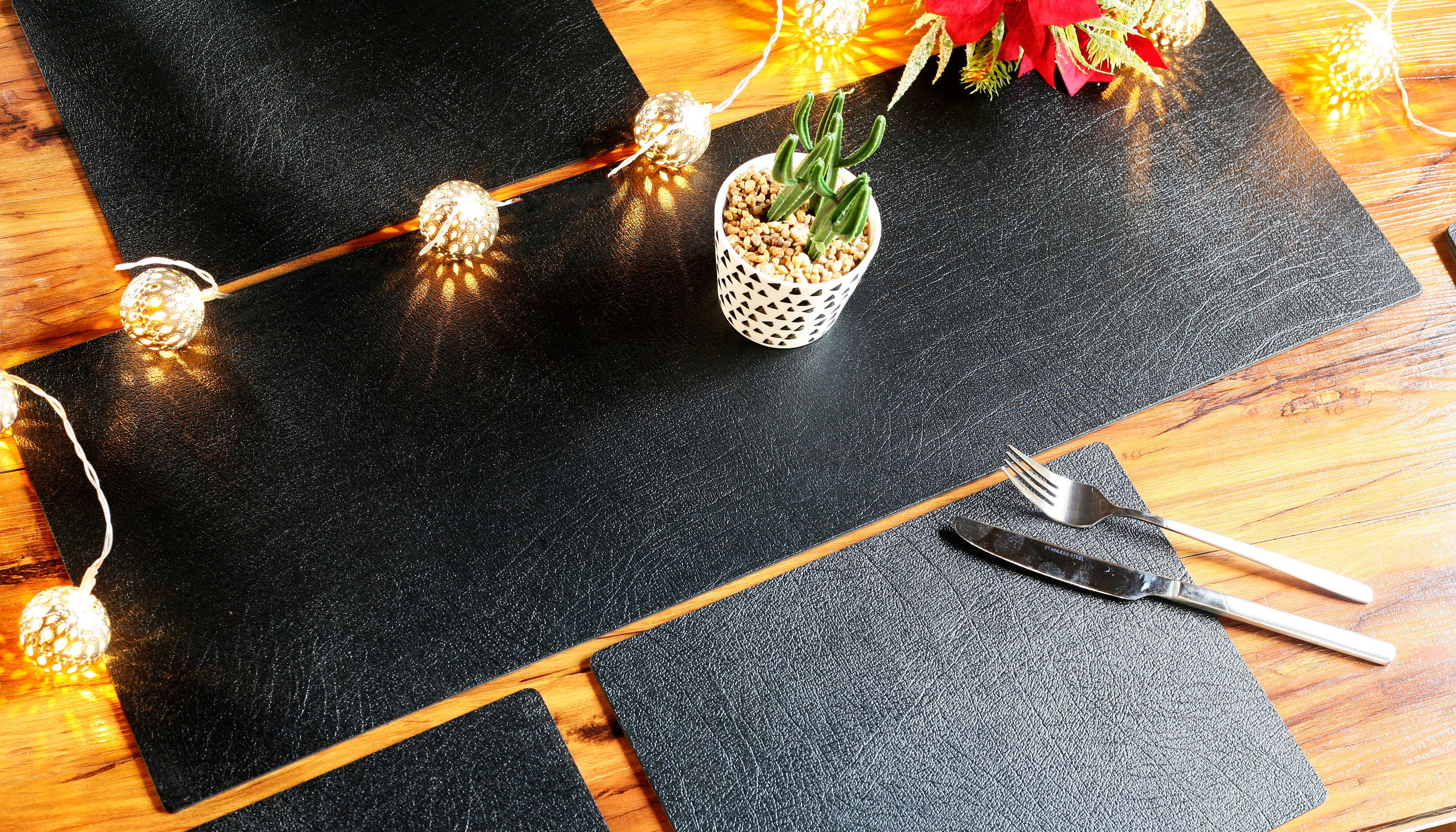 Classic Black Dining Table Set 4 Placemats & Runner Made in Etsy UK
