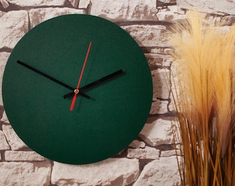 Contemporary British Racing Green minimalist 28cm wall clock - Recycled Leather Made In the UK