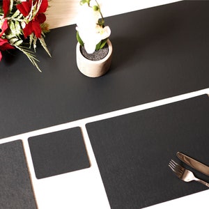 Luxury 17 Piece Charcoal Leatherboard Dinning Set Runner 8 Placemats & 8 Coasters