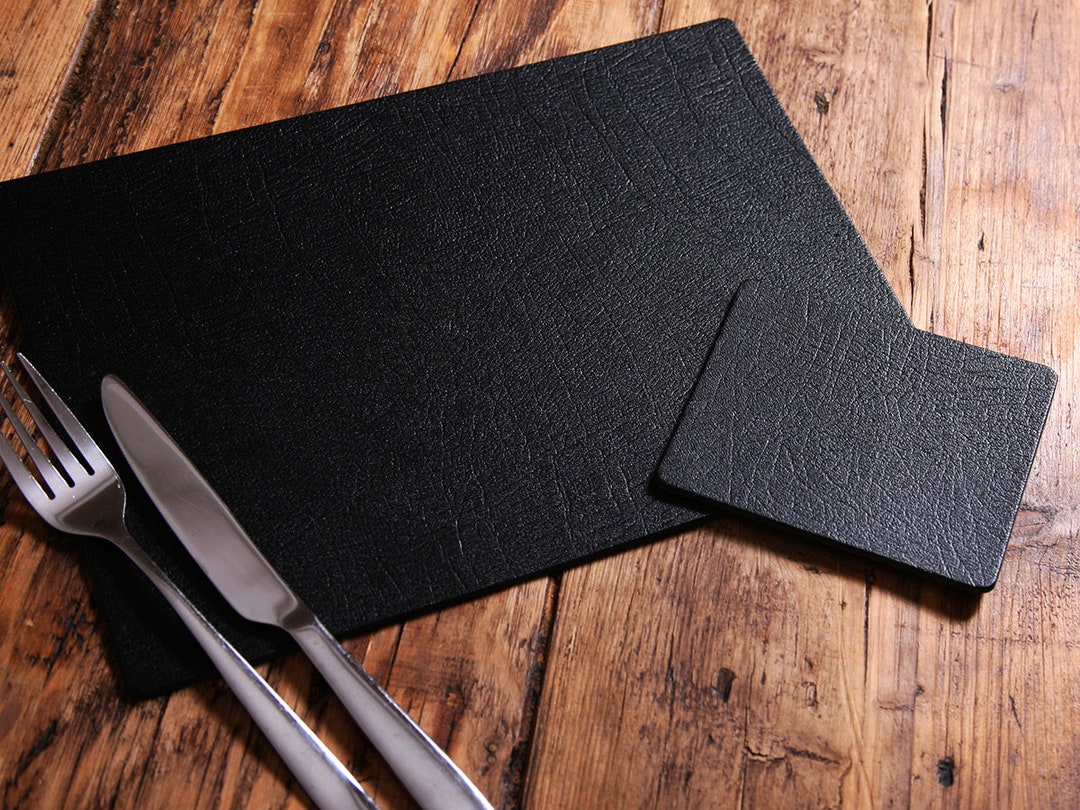 Set of 4 Classic Black Leatherboard Placemats and 4 Coasters UK Made Etsy