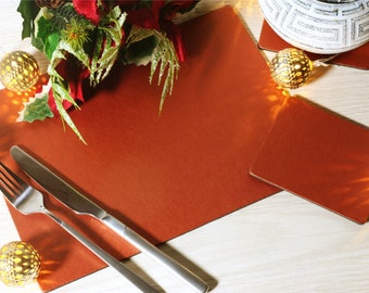 Set of 6 Copper Elementary Leatherboard Placemats and 6 Coasters - Made in Britain