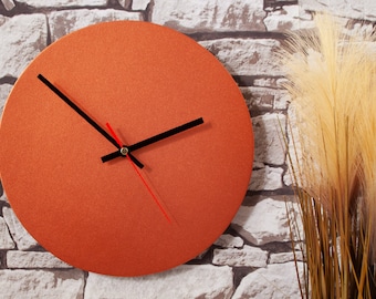 Contemporary Copper minimalist 28cm wall clock - Recycled Leather Made In the UK