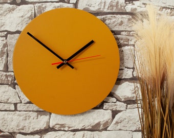 Contemporary Mustard minimalist 28cm wall clock - Recycled Leather Made In the UK