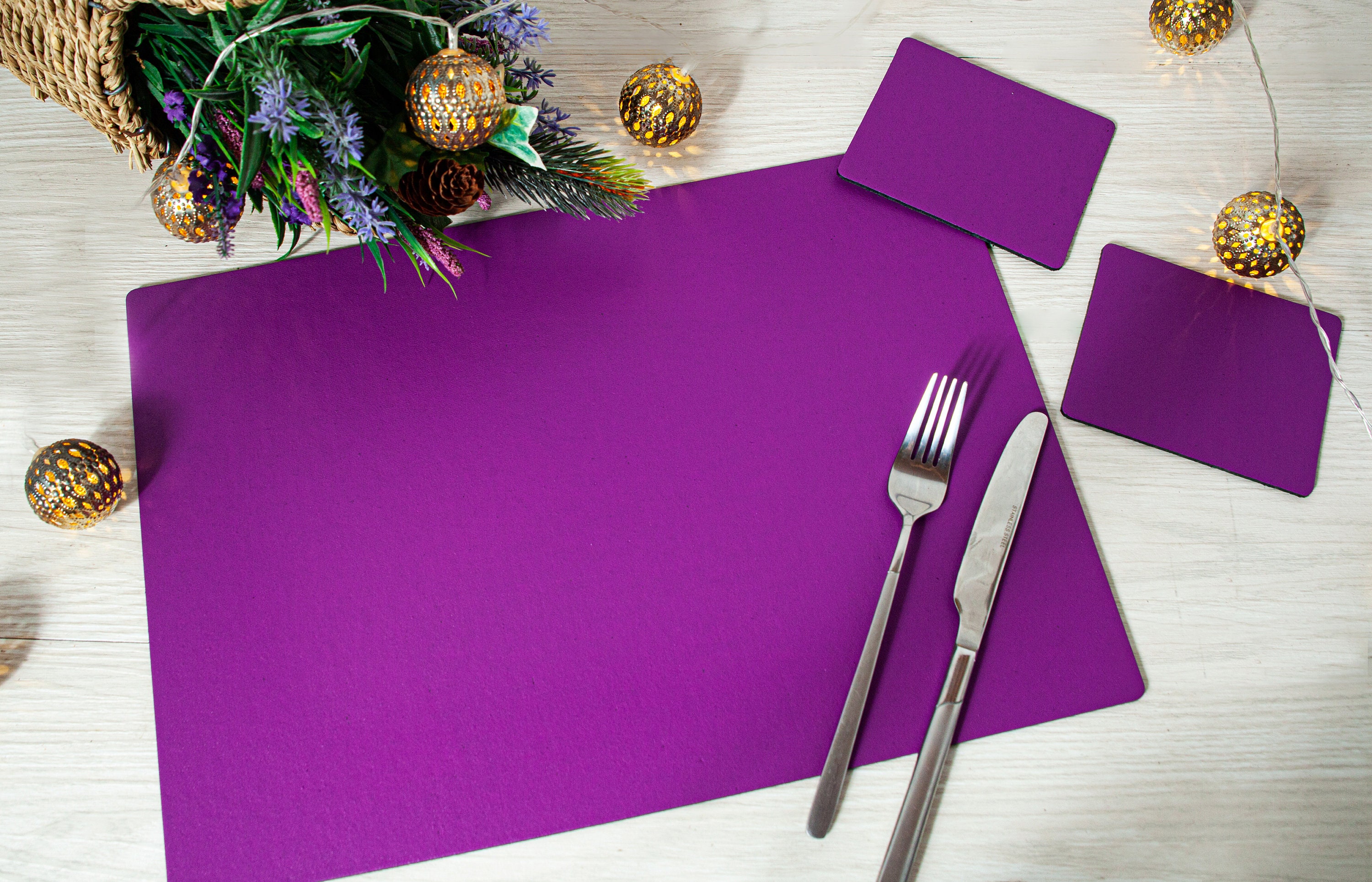 Set of 6 Purple Large Elementary Bonded Leather Placemats Tablemats Made in  Britain 