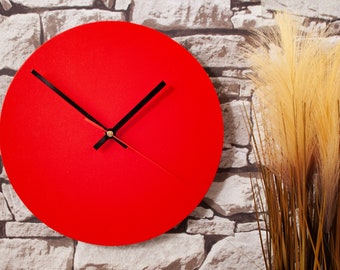 Contemporary Red minimalist 28cm wall clock - Recycled Leather Made In the UK