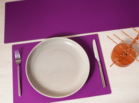 Set of 6 Purple Large Elementary Bonded Leather Placemats Tablemats Made in  Britain 
