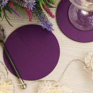 Set of 8 Elementry Purple Leatherboard Round Coasters - Made in UK