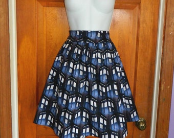 elasticated waist Full skirt made from Doctor Who fabric