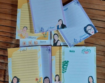 Personalized notepad with faceless drawing approx 4x5in