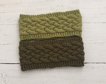 Set of two knitted headbands, khaki and green, hair accessories, gift for her