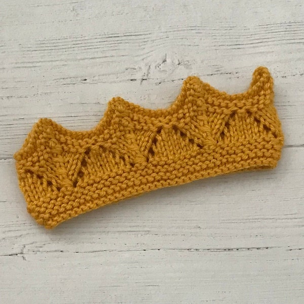 Gold knitted baby crown, newborn photo prop, first birthday crown