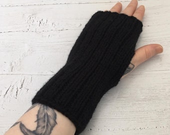 Black knitted wrist warmers/fingerless gloves