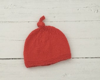 Red baby beanie, unisex knitted baby hat, Christmas gift for baby